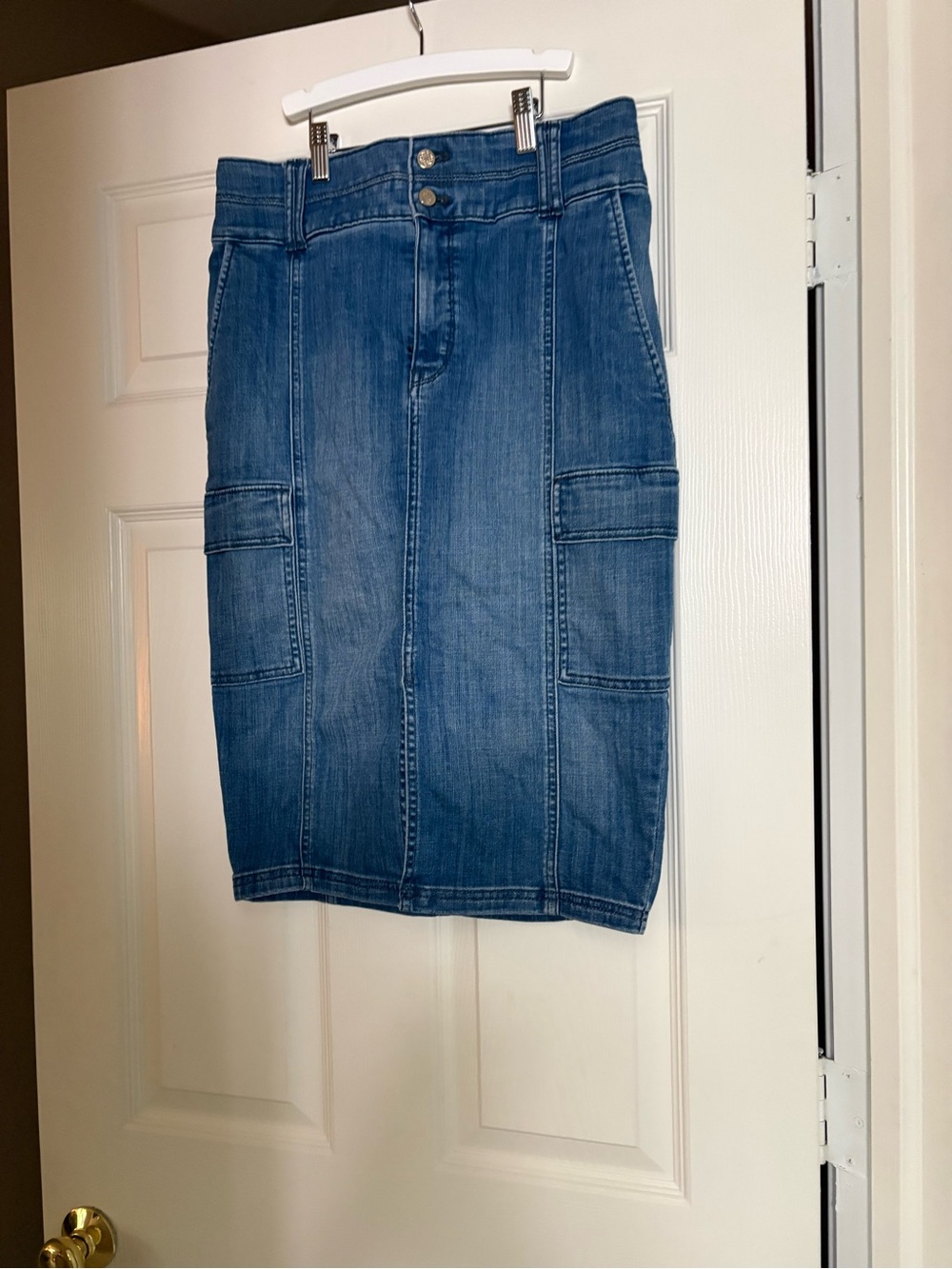 White House Black Market Blue Denim Pencil Skirt with Cargo Pockets